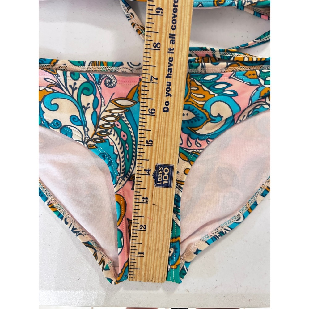 Teal Pink Paisley Bikini Set Two Piece Swimsuit Boho Tie Back SMALL - Picture 5 of 5